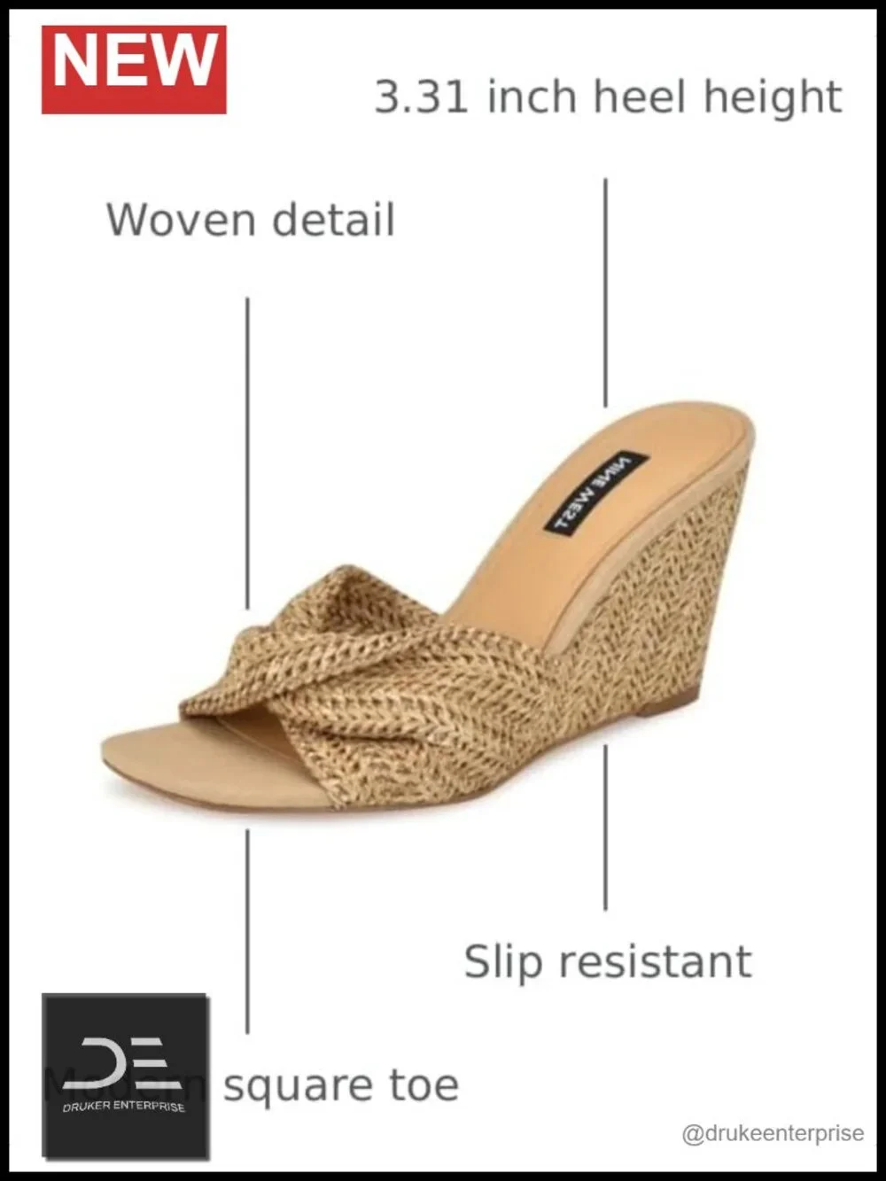 Nine West Nikhil Woven Wedge Sandals Square Toe Slip-On 3.31